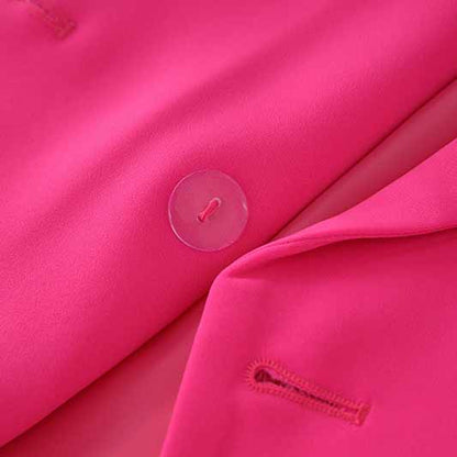 Women's Golden Lion Buttons Hot Pink Skirts Blazer Suit Jacket + High Waist Skirts Suit