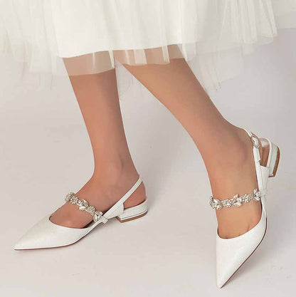Wedding Flats Wedding Sandals Bridal Shoes Rhinestone Low Heel Slingback Shoes