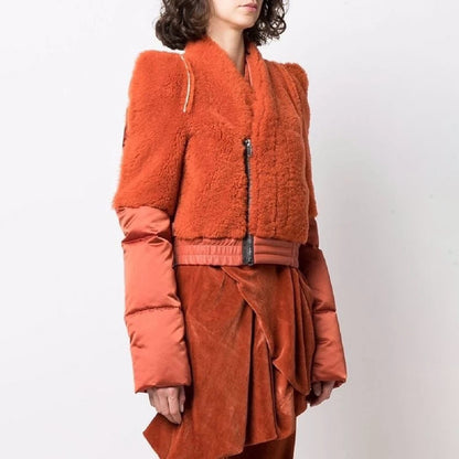 Women's fleece jacket contrast stitching short winter coat