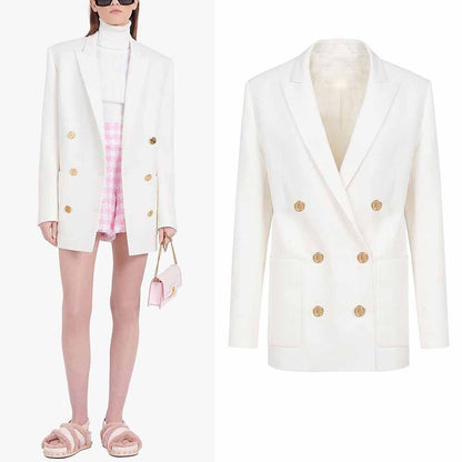 Women's Double Breasted Blazer Sewing Pattern Gold Buttons Loose Jacket