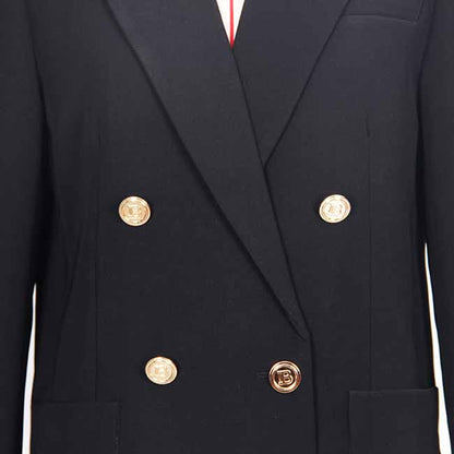 Women's Double Breasted Blazer Sewing Pattern Gold Buttons Loose Jacket