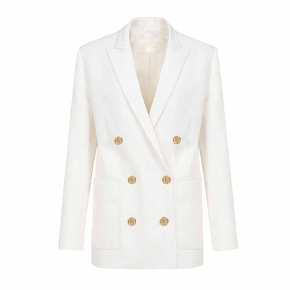 Women's Double Breasted Blazer Sewing Pattern Gold Buttons Loose Jacket