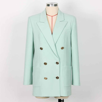 Women's Double Breasted Blazer Sewing Pattern Gold Buttons Loose Jacket