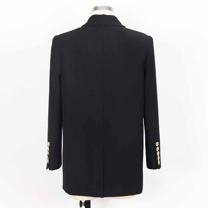Women's Double Breasted Blazer Sewing Pattern Gold Buttons Loose Jacket