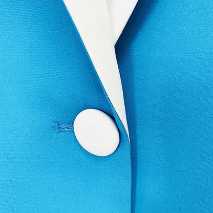 Women Blue and White Colour Pantsuit- Blocked Fitted Blazer + Mid-High Rise Slim Fit Flare Trousers Suit Pantsuit Office Wear