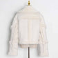 Lapel Collar patchwork lamb short woolen jacket for women