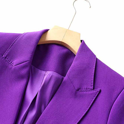 Women Purple Pantsuit Fitted Blazer + Mid-High Rise Trousers Pantsuit Suit Party Wear
