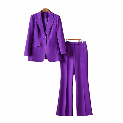 Women Purple Pantsuit Fitted Blazer + Mid-High Rise Trousers Pantsuit Suit Party Wear