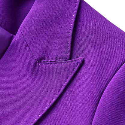 Women Purple Pantsuit Fitted Blazer + Mid-High Rise Trousers Pantsuit Suit Party Wear