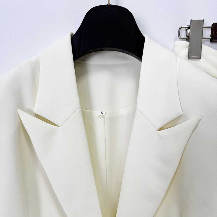 White Blazer Formal Set Black Bow Cut-Out Sleeves Flared Leg Pantsuit