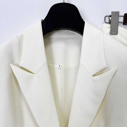 White Blazer Formal Set Black Bow Cut-Out Sleeves Flared Leg Pantsuit