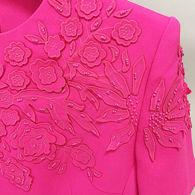 Women Hand Made 3D Flowers Mini Dress Hot Pink Wedding Dress
