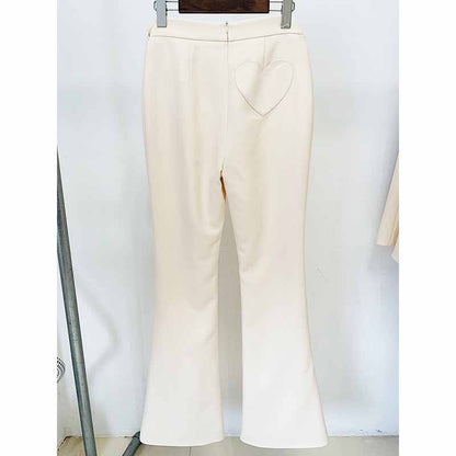 Women Invory Pantsuits One Button Flare Bottoms Two Pieces Pants Set