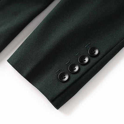 One Button Dark Green Pantsuit Fitted Blazer + Mid-High Rise Trousers Pantsuit Suit Formal Wear