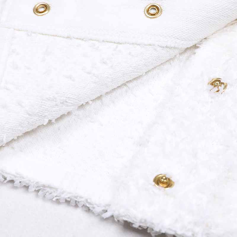 White Collarless Four-Pocket Jacket Knitted Woolen Cardigan Coat