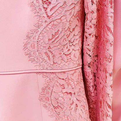 Women Hot Pink Light Pink Pantsuit Lace High Waist Fitted Blazer + Flare Trousers Pants Suit / Wedding Suit