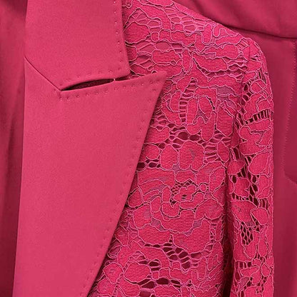Women Hot Pink Light Pink Pantsuit Lace High Waist Fitted Blazer + Flare Trousers Pants Suit / Wedding Suit