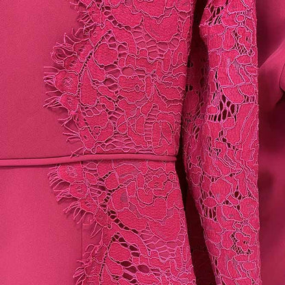 Women Hot Pink Light Pink Pantsuit Lace High Waist Fitted Blazer + Flare Trousers Pants Suit / Wedding Suit