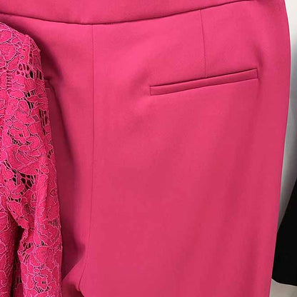 Women Hot Pink Light Pink Pantsuit Lace High Waist Fitted Blazer + Flare Trousers Pants Suit / Wedding Suit