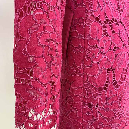 Women Hot Pink Light Pink Pantsuit Lace High Waist Fitted Blazer + Flare Trousers Pants Suit / Wedding Suit