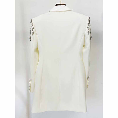 Women's Hand Made Nail beaded White / Black Mid Length Blazer Dress