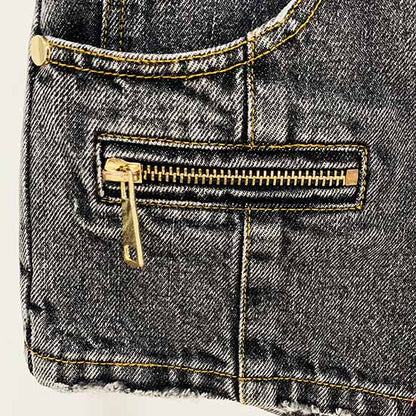 High-Waisted Faded Denim Tank Top + Shorts Suit