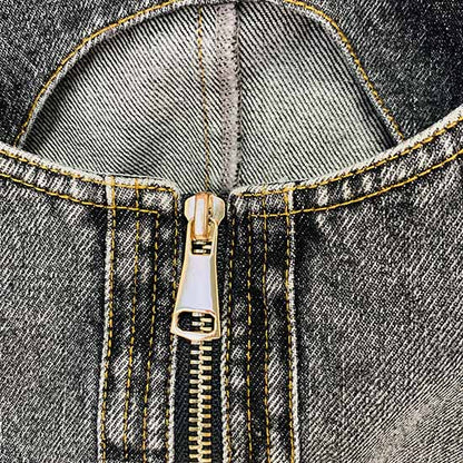 High-Waisted Faded Denim Tank Top + Shorts Suit