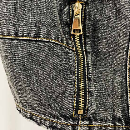 High-Waisted Faded Denim Tank Top + Shorts Suit