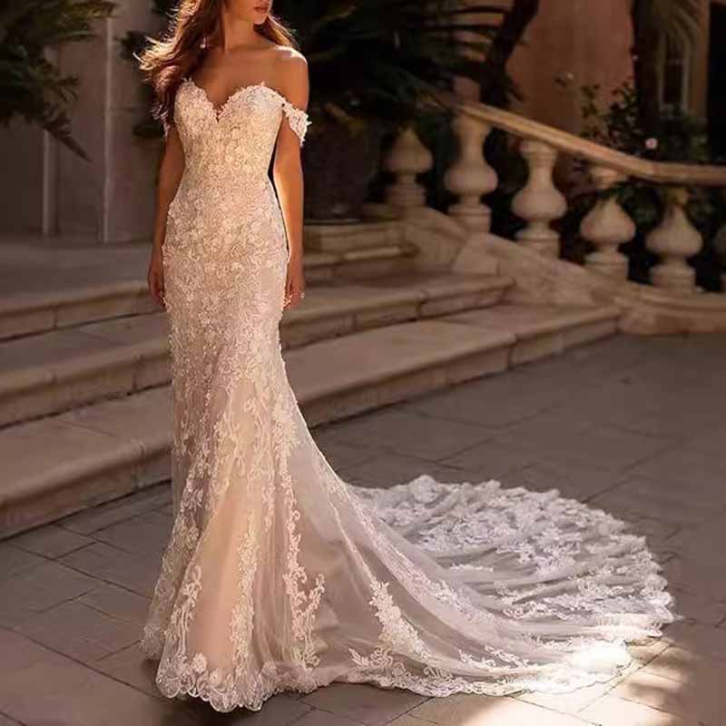 Off Shoulder Lace Mermaid Wedding Dress Bridal Gown