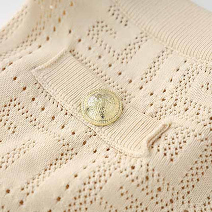 Women's openwork monogram knit mini suit 2 pieces knitted shorts suit