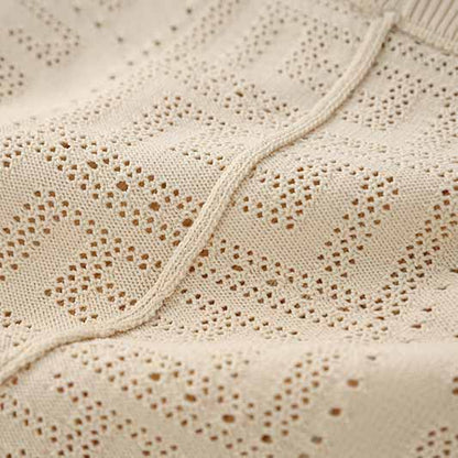 Women's openwork monogram knit mini suit 2 pieces knitted shorts suit