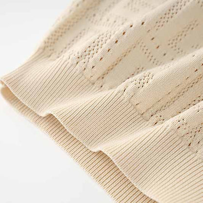 Women's openwork monogram knit mini suit 2 pieces knitted shorts suit