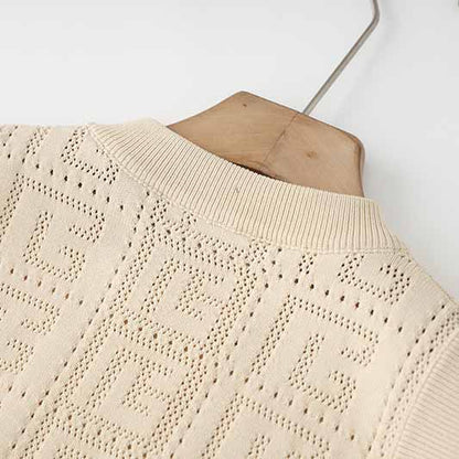 Women's openwork monogram knit mini suit 2 pieces knitted shorts suit