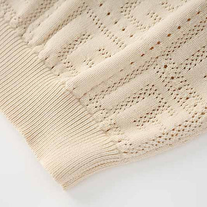 Women's openwork monogram knit mini suit 2 pieces knitted shorts suit