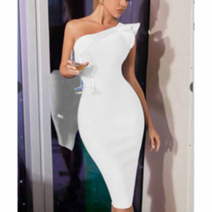 One Shoulder Ruffle Dress Side Split Bodycon Bandage Dress Wedding Guest Dress