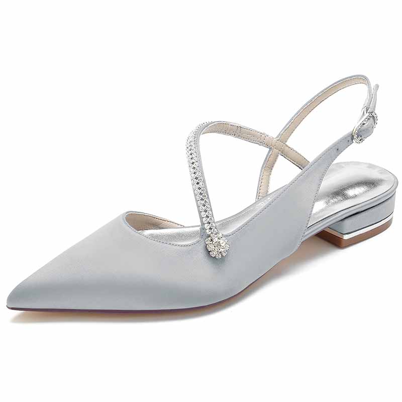 Women hand-made flat heel pointed toe party wedding shoes with rhinestones