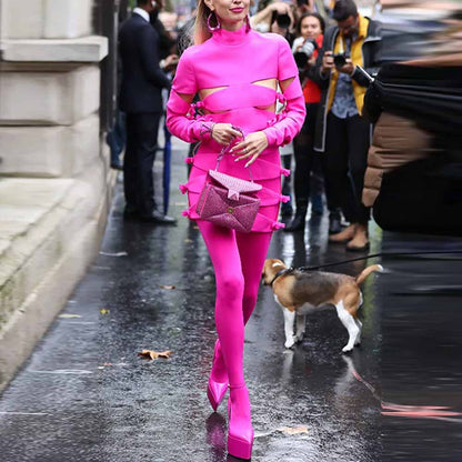 Women's Fuchsia Hollowed Minidress