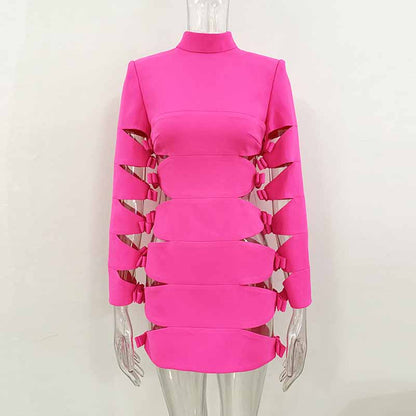 Women's Fuchsia Hollowed Minidress