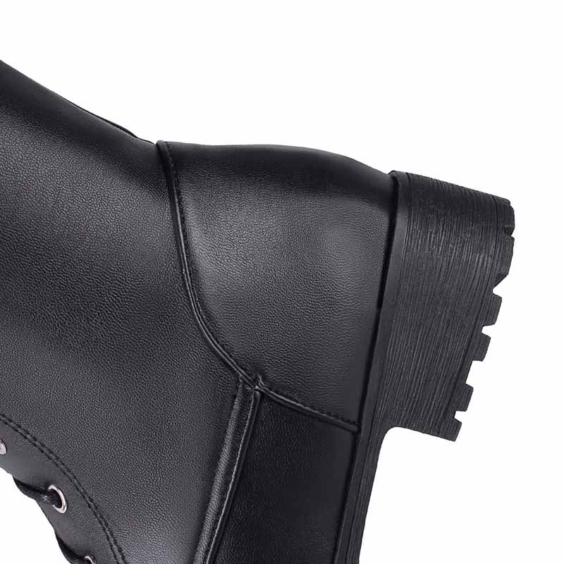 Women's lace up knee high boots plus size low heel boots