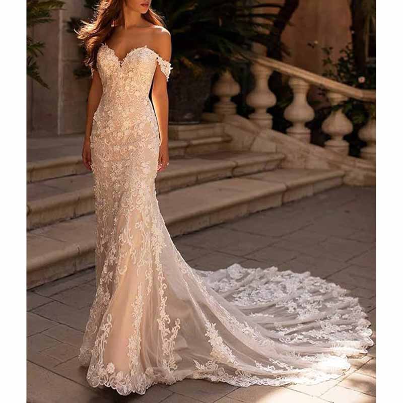 Off Shoulder Lace Mermaid Wedding Dress Bridal Gown