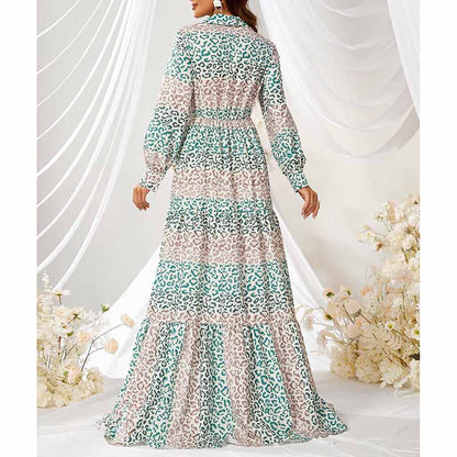 Womens Blue Leopard Floral-Printed Maxi Dress