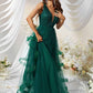 Sequin Body-con Dress In Dark Green Tulle Prom Dress