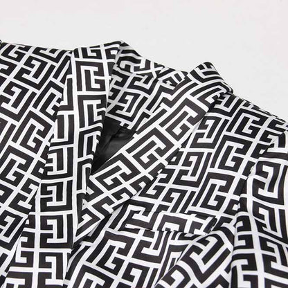 Women's Golden Buttons Abstract Pattern Fitted Pantsuit With Belt