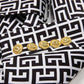 Women's Golden Buttons Abstract Pattern Fitted Pantsuit With Belt