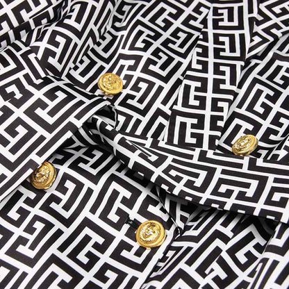 Women's Golden Buttons Abstract Pattern Fitted Pantsuit With Belt