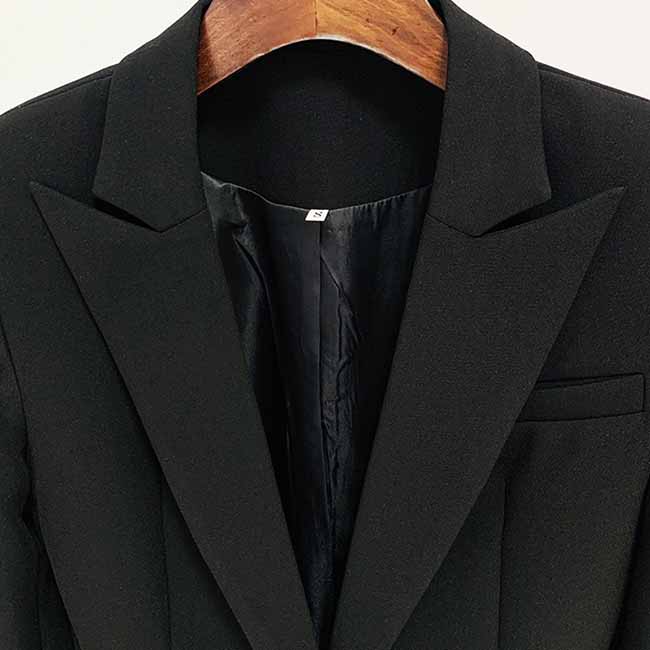 Women's Luxury black One Button Blazer Hand Sewn Golden Metal Studs Mid-length Blazer Coat