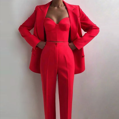 Regular-Fit 3-Piece Suit Three-piece suit, Womens suit, Pants Blazer Top, Womens Suit Set, Wedding Suit