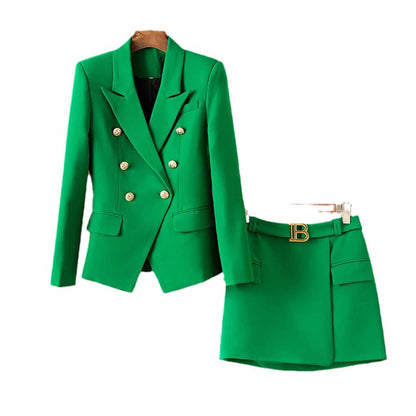 Women's Two Piece Green Tailored Skirt Suit Formal Skirt Suit