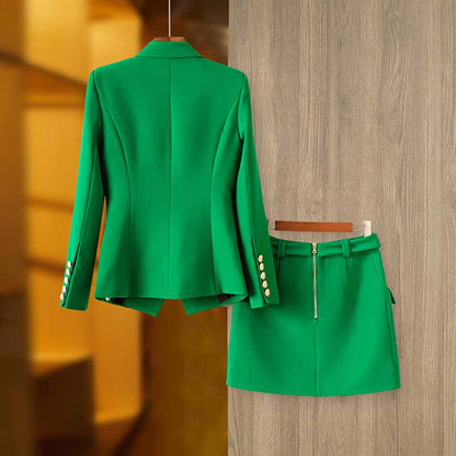 Women's Two Piece Green Tailored Skirt Suit Formal Skirt Suit