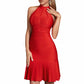 Halter Neck Sleeveless Ruched Backless Party Cocktail Mini Party Dresses